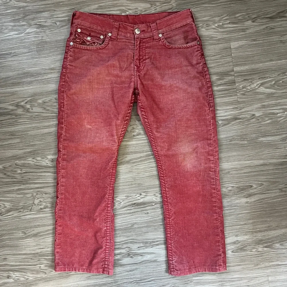 True Religion Mens Red Corduroy Straight Leg Pants Size 32 Vintage Style